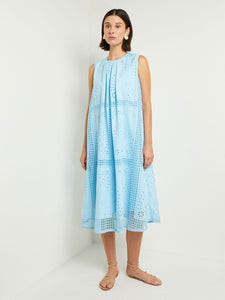 Midi Tent Dress - Sleeveless Eyelet Detailed Woven, Caribbean Mist | Misook