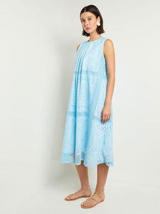 Midi Tent Dress - Sleeveless Eyelet Detailed Woven, Caribbean Mist | Misook