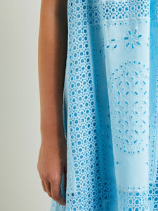 Midi Tent Dress - Sleeveless Eyelet Detailed Woven, Caribbean Mist | Misook