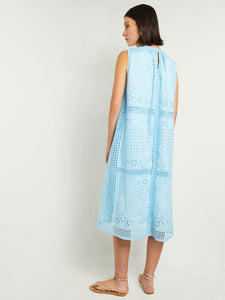 Midi Tent Dress - Sleeveless Eyelet Detailed Woven, Caribbean Mist | Misook