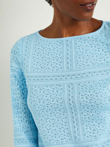 Jewel Neck Tunic - Burnout Knit, Caribbean Mist | Misook