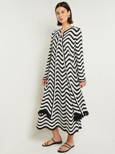 Midi Sheath Dress - Chevron Hem Intarsia Knit, Black/White | Misook