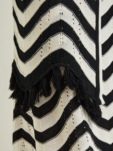 Heritage Fit Jacket - Chevron Fringe Trim Intarsia Knit, Black/White | Misook