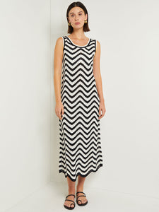 Midi Sheath Dress - Chevron Hem Intarsia Knit, Black/White | Misook