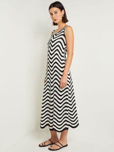 Midi Sheath Dress - Chevron Hem Intarsia Knit, Black/White | Misook