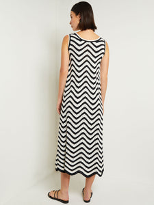 Midi Sheath Dress - Chevron Hem Intarsia Knit, Black/White | Misook