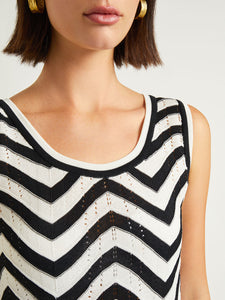 Midi Sheath Dress - Chevron Hem Intarsia Knit, Black/White | Misook