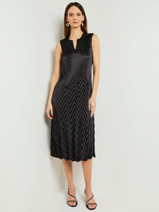 Midi Sheath Dress - Chevron Textured Crepe De Chine, Black | Misook