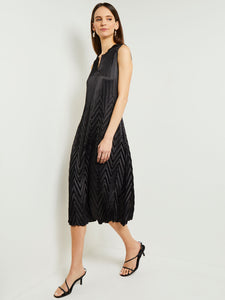 Midi Sheath Dress - Chevron Textured Crepe De Chine, Black | Misook