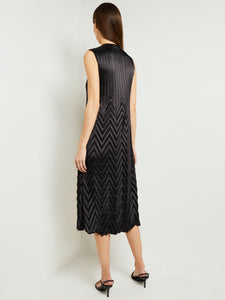 Midi Sheath Dress - Chevron Textured Crepe De Chine, Black | Misook