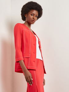 Modern Fit Jacket - Contrast Stitch Woven, Radiant Pink | Meison Studio Presents Misook