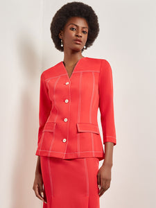 Modern Fit Jacket - Contrast Stitch Woven, Radiant Pink | Meison Studio Presents Misook