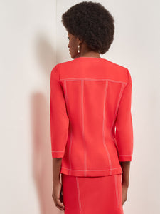 Modern Fit Jacket - Contrast Stitch Woven, Radiant Pink | Meison Studio Presents Misook