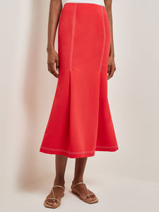 Contrast Stitch Midi Trumpet Skirt, Radiant Pink | Meison Studio Presents Misook