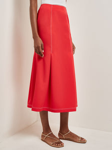 Contrast Stitch Midi Trumpet Skirt, Radiant Pink | Meison Studio Presents Misook