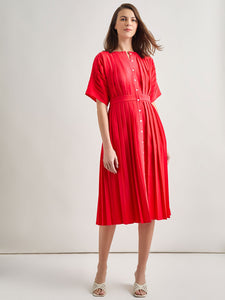 Midi Fit & Flare Dress - Hand Pleated Woven, Radiant Pink | Meison Studio Presents Misook