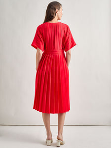 Midi Fit & Flare Dress - Hand Pleated Woven, Radiant Pink | Meison Studio Presents Misook