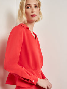 Collared Surplice Neck Blouse - Peplum Woven, Radiant Pink | Meison Studio Presents Misook