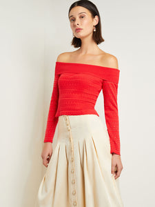 Modern Fit Off-The-Shoulder Burnout Knit Top, Radiant Pink | Meison Studio Presents Misook