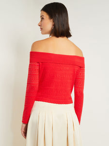 Modern Fit Off-The-Shoulder Burnout Knit Top, Radiant Pink | Meison Studio Presents Misook