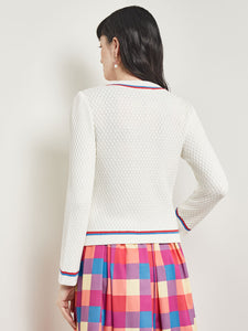 Heritage Fit Jacket - Intarsia Soft Knit, New Ivory/Adriatic Blue/Radiant Pink | Meison Studio Presents Misook