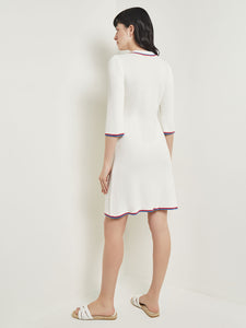 Above the Knee Sheath Dress - Intarsia Soft Knit, New Ivory/Adriatic Blue/Radiant Pink | Meison Studio Presents Misook