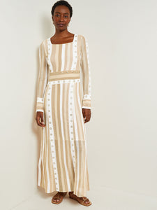 Maxi A-Line Dress - Multi-Stitch Grommet Detail Knit, Parchment/Sand/New Ivory | Meison Studio Presents Misook