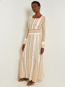 Maxi A-Line Dress - Multi-Stitch Grommet Detail Knit, Parchment/Sand/New Ivory | Meison Studio Presents Misook