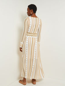 Maxi A-Line Dress - Multi-Stitch Grommet Detail Knit, Parchment/Sand/New Ivory | Meison Studio Presents Misook