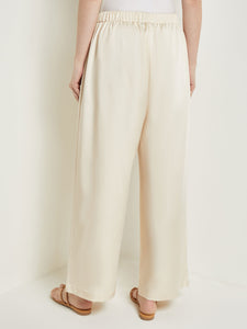 Pull-On Woven Wide-Leg Pants, Parchment, Parchment | Meison Studio Presents Misook