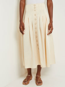 Maxi Button Front A-Line Skirt - Pleated Woven, Parchment/New Ivory | Meison Studio Presents Misook