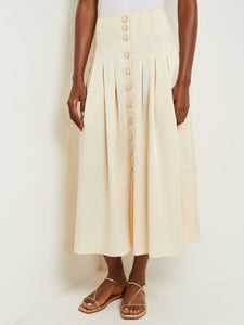 Maxi Button Front A-Line Skirt - Pleated Woven, Parchment/New Ivory | Meison Studio Presents Misook