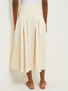 Maxi Button Front A-Line Skirt - Pleated Woven, Parchment/New Ivory | Meison Studio Presents Misook