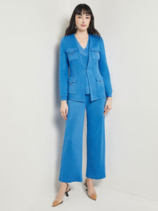 Tailored Fit Jacket - Ribbed Detail Flat Knit, Adriatic Blue | Meison Studio Presents Misook