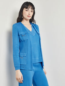 Tailored Fit Jacket - Ribbed Detail Flat Knit, Adriatic Blue | Meison Studio Presents Misook