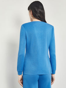 Tailored Fit Jacket - Ribbed Detail Flat Knit, Adriatic Blue | Meison Studio Presents Misook