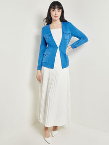 Tailored Fit Jacket - Ribbed Detail Flat Knit, Adriatic Blue | Meison Studio Presents Misook