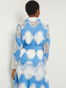 Heritage Fit Jacket - Lace Inset Novelty Woven, Adriatic Blue/White | Meison Studio Presents Misook