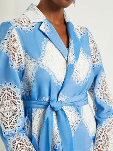 Heritage Fit Jacket - Lace Inset Novelty Woven, Adriatic Blue/White | Meison Studio Presents Misook