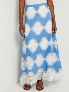 Maxi A-Line Skirt - Lace Inset Novelty Woven, Adriatic Blue/White | Meison Studio Presents Misook