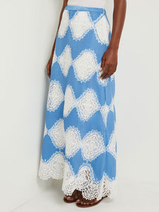 Maxi A-Line Skirt - Lace Inset Novelty Woven, Adriatic Blue/White | Meison Studio Presents Misook