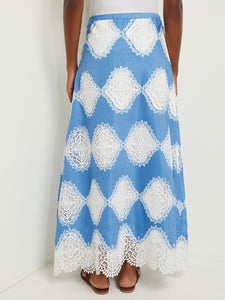 Maxi A-Line Skirt - Lace Inset Novelty Woven, Adriatic Blue/White | Meison Studio Presents Misook