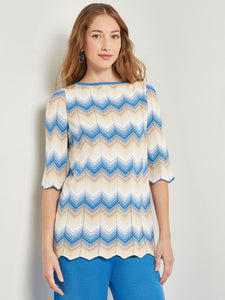 Chevron Hem Tunic - Intarsia Soft Knit, Adriatic Blue/Parchment/Sand/New Ivory | Meison Studio Presents Misook