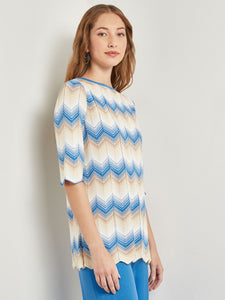 Chevron Hem Tunic - Intarsia Soft Knit, Adriatic Blue/Parchment/Sand/New Ivory | Meison Studio Presents Misook