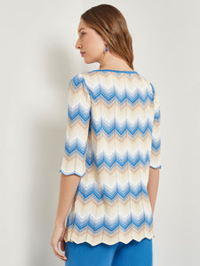 Chevron Hem Tunic - Intarsia Soft Knit, Adriatic Blue/Parchment/Sand/New Ivory | Meison Studio Presents Misook