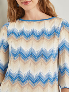 Chevron Hem Tunic - Intarsia Soft Knit, Adriatic Blue/Parchment/Sand/New Ivory | Meison Studio Presents Misook