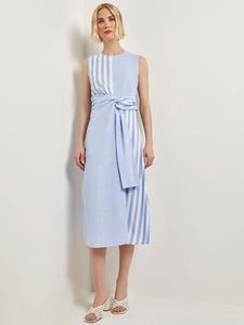 Modern Fit Midi A-Line Dress - Split Pattern Cotton, Adriatic Blue/New Ivory | Meison Studio Presents Misook