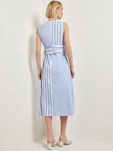 Modern Fit Midi A-Line Dress - Split Pattern Cotton, Adriatic Blue/New Ivory | Meison Studio Presents Misook