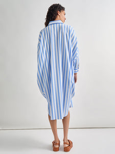 Midi Oversized Shirtdress - Striped Woven, Adriatic Blue/White | Meison Studio Presents Misook