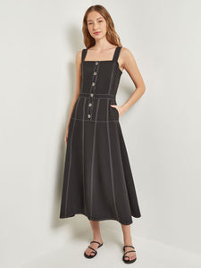 Midi Fit & Flare Dress - Button Front Woven, Black/White | Meison Studio Presents Misook